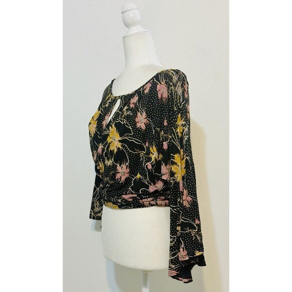 Free People Size M Last Time Floral Draped Blouse Boho Goth Whimsigoth Festival - Picture 5 of 14